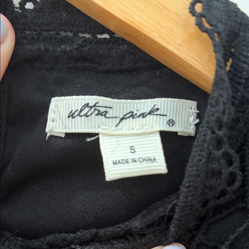 Ultra Pink Black Crotchet Lace Blouse - Picture 2 of 6